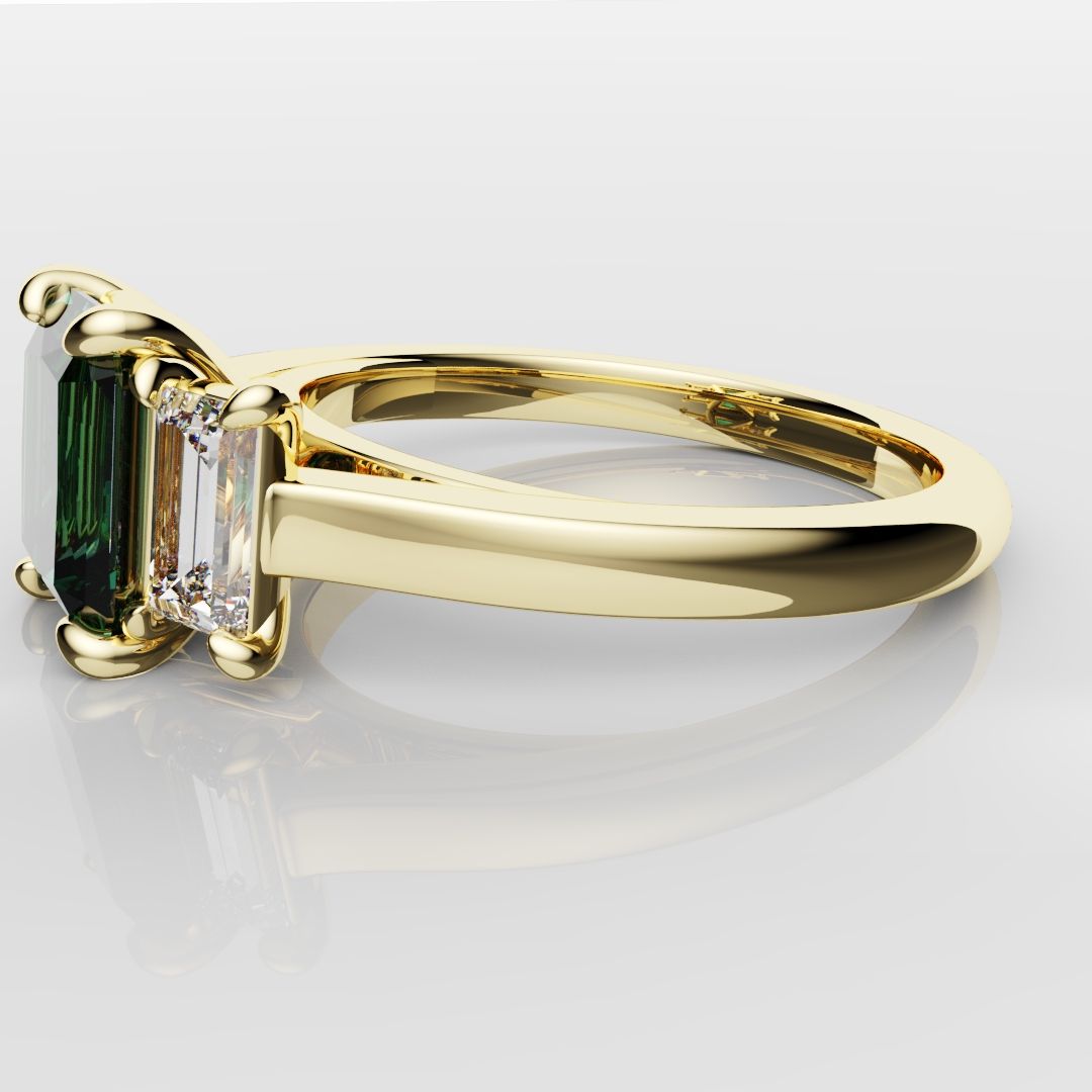 Teal Sapphire With Baguette Shoulder Diamonds