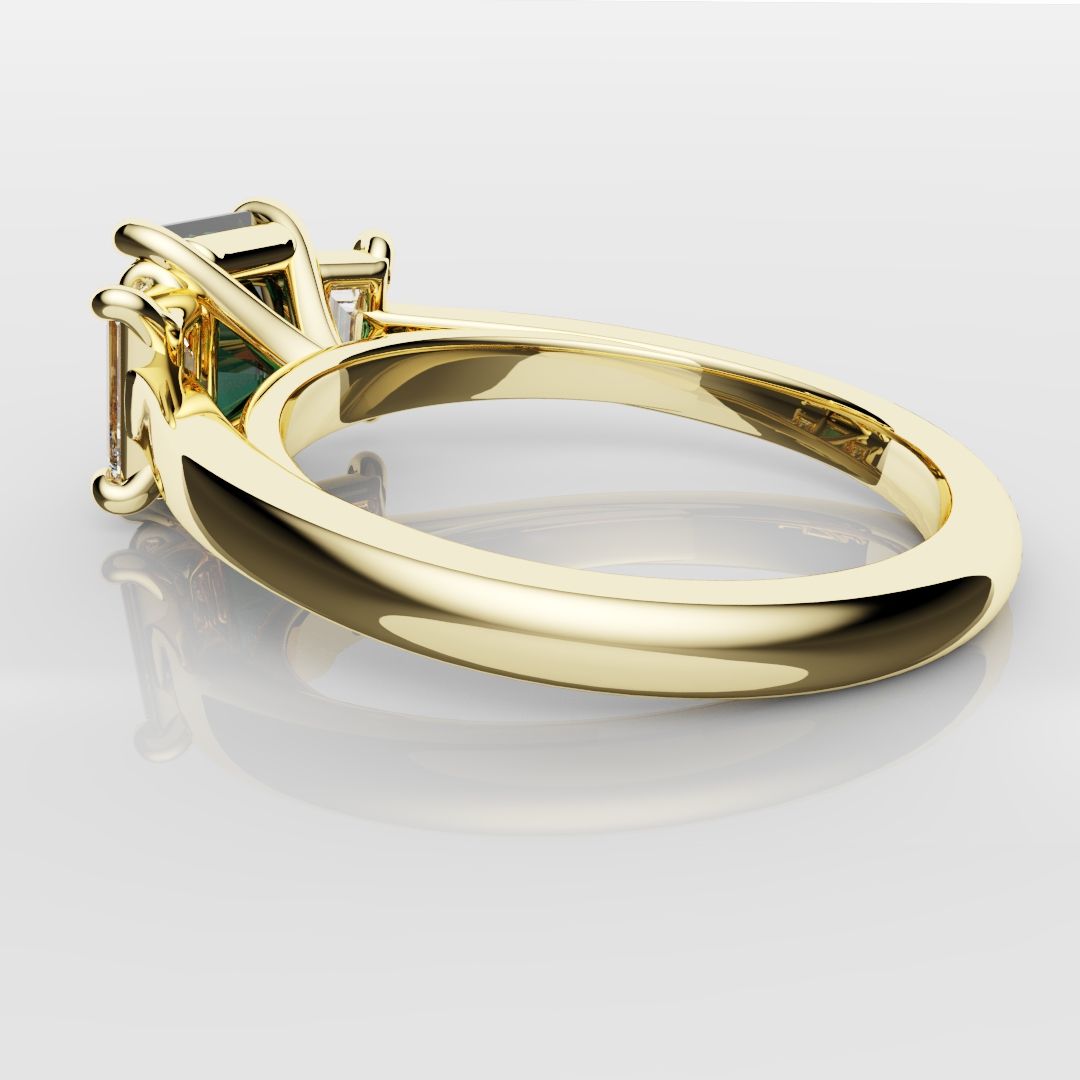 Teal Sapphire With Baguette Shoulder Diamonds