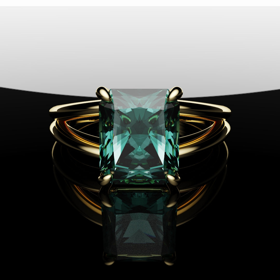 radiant cut teal sapphire solitaire engagement ring