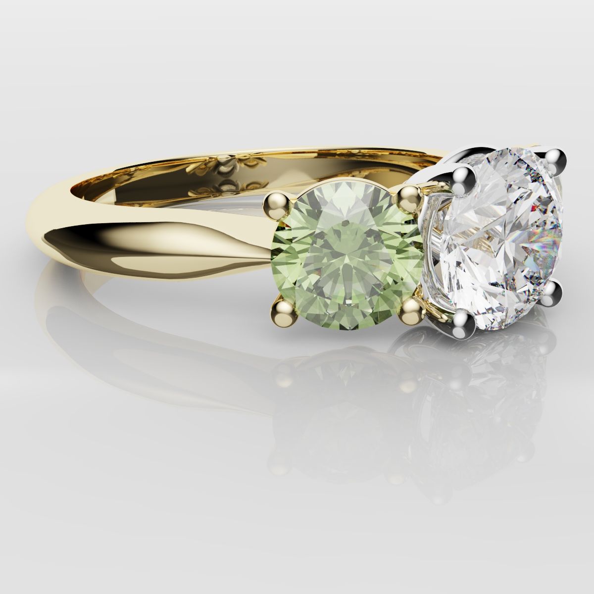 Three Stone Engagement Ring With Green Shoulder Diamonds