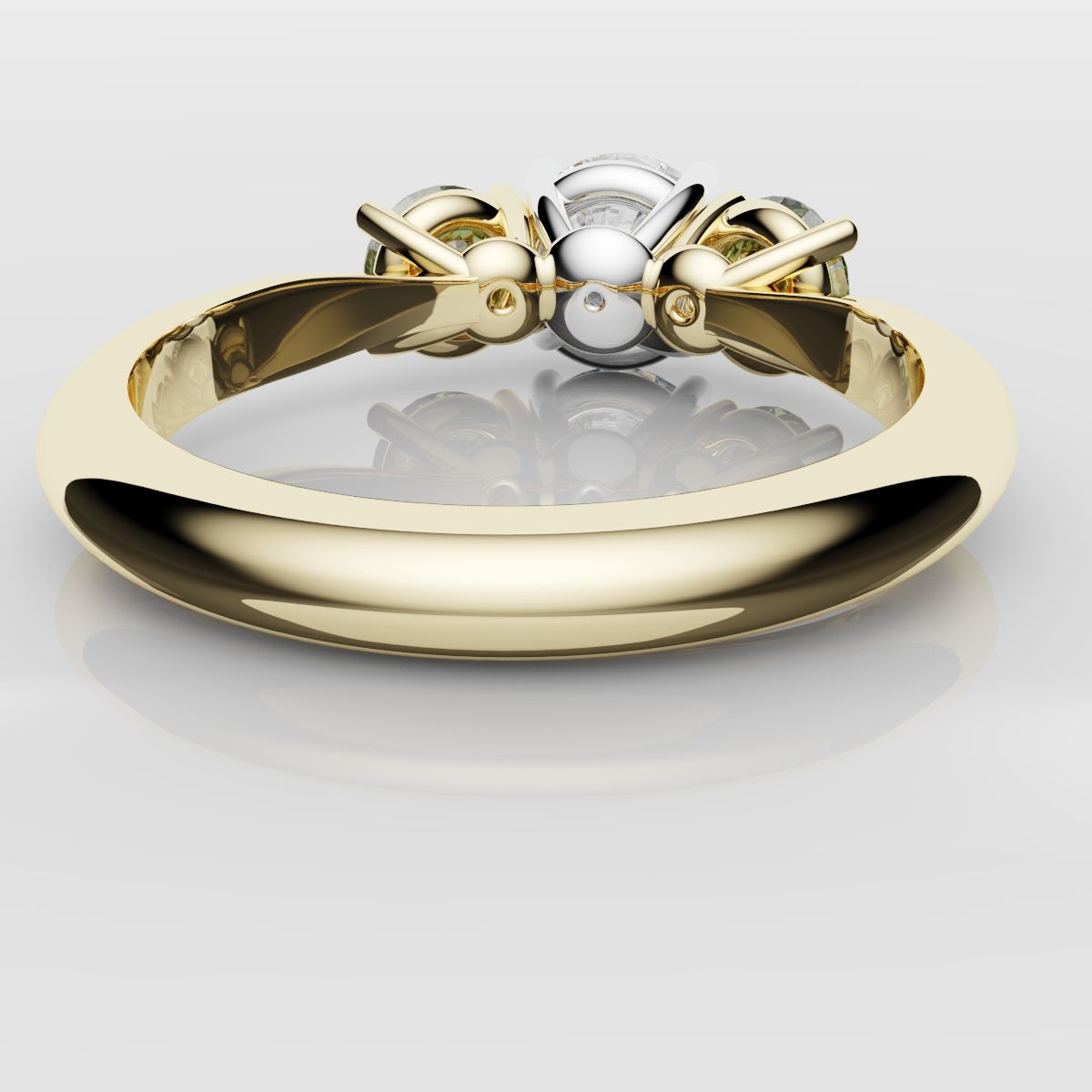 Three Stone Engagement Ring With Green Shoulder Diamonds