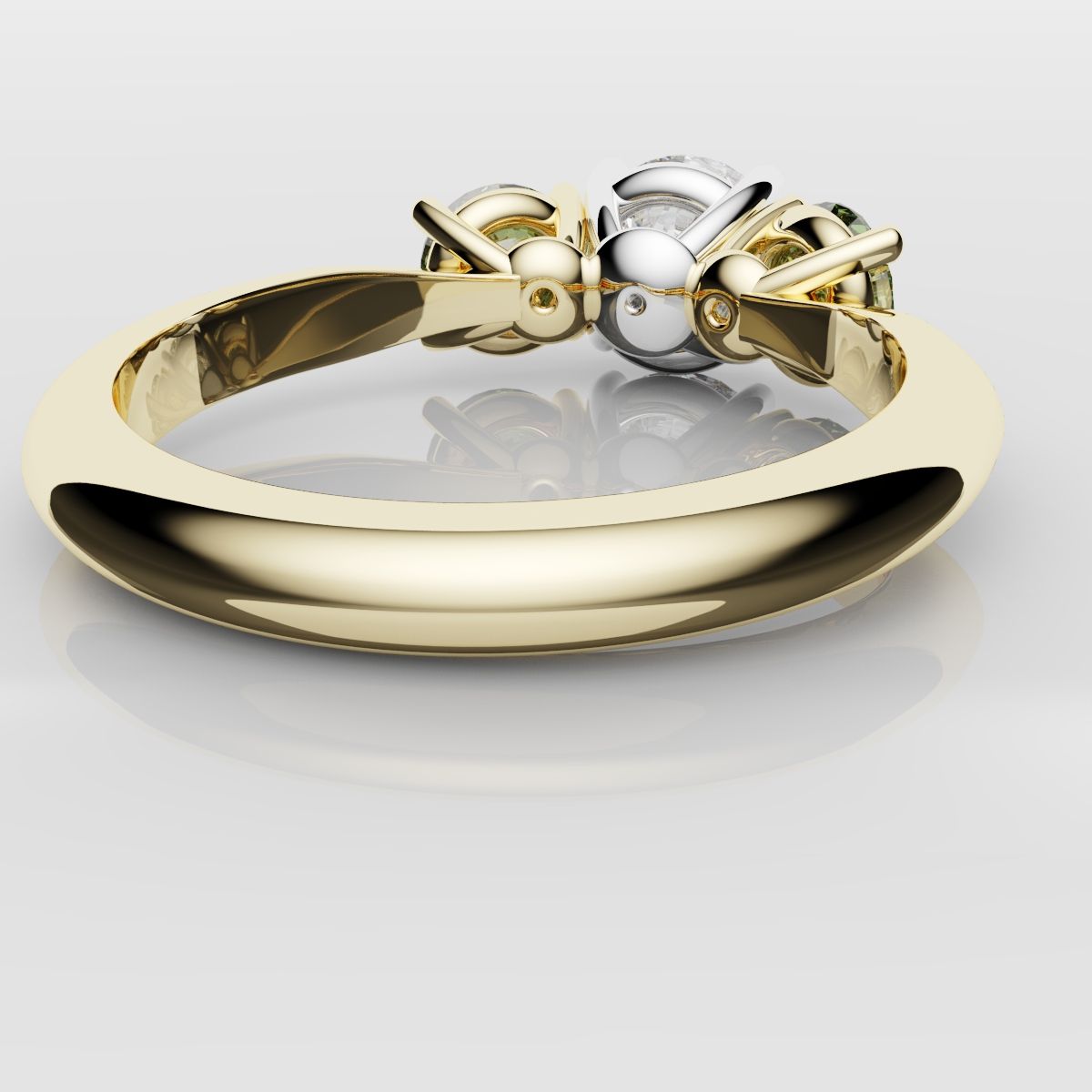 Three Stone Engagement Ring With Green Shoulder Diamonds