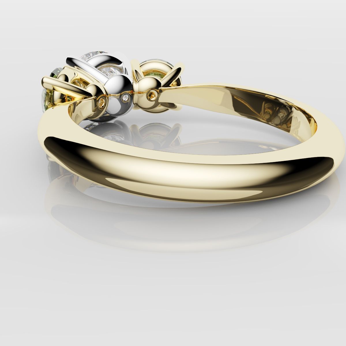 Three Stone Engagement Ring With Green Shoulder Diamonds