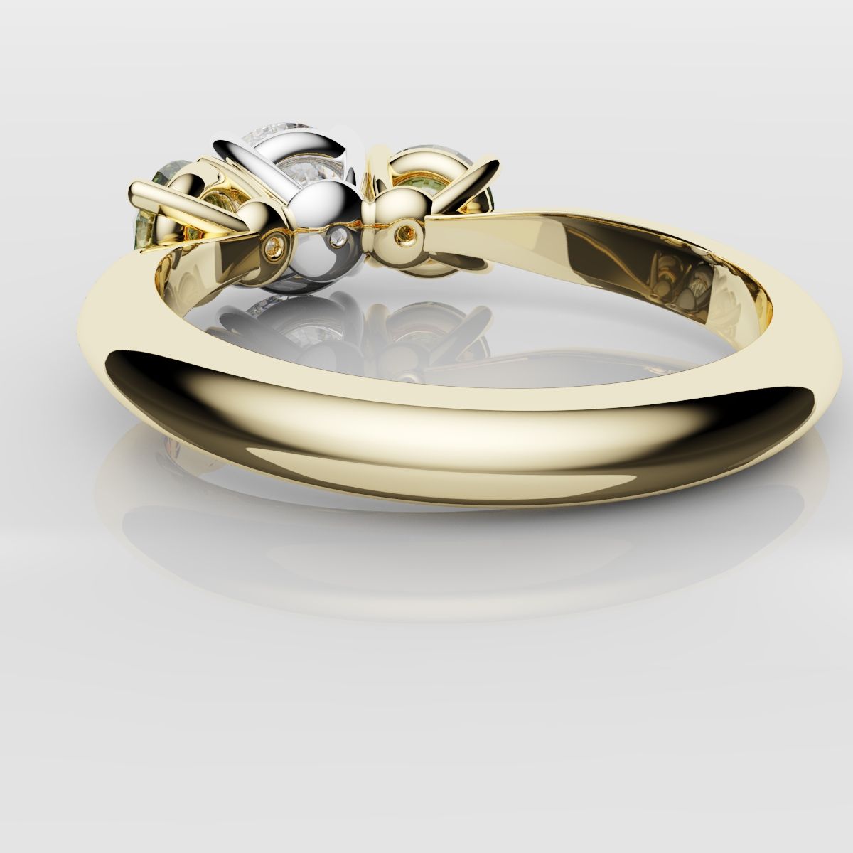 Three Stone Engagement Ring With Green Shoulder Diamonds