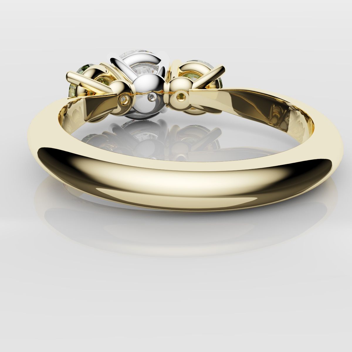 Three Stone Engagement Ring With Green Shoulder Diamonds