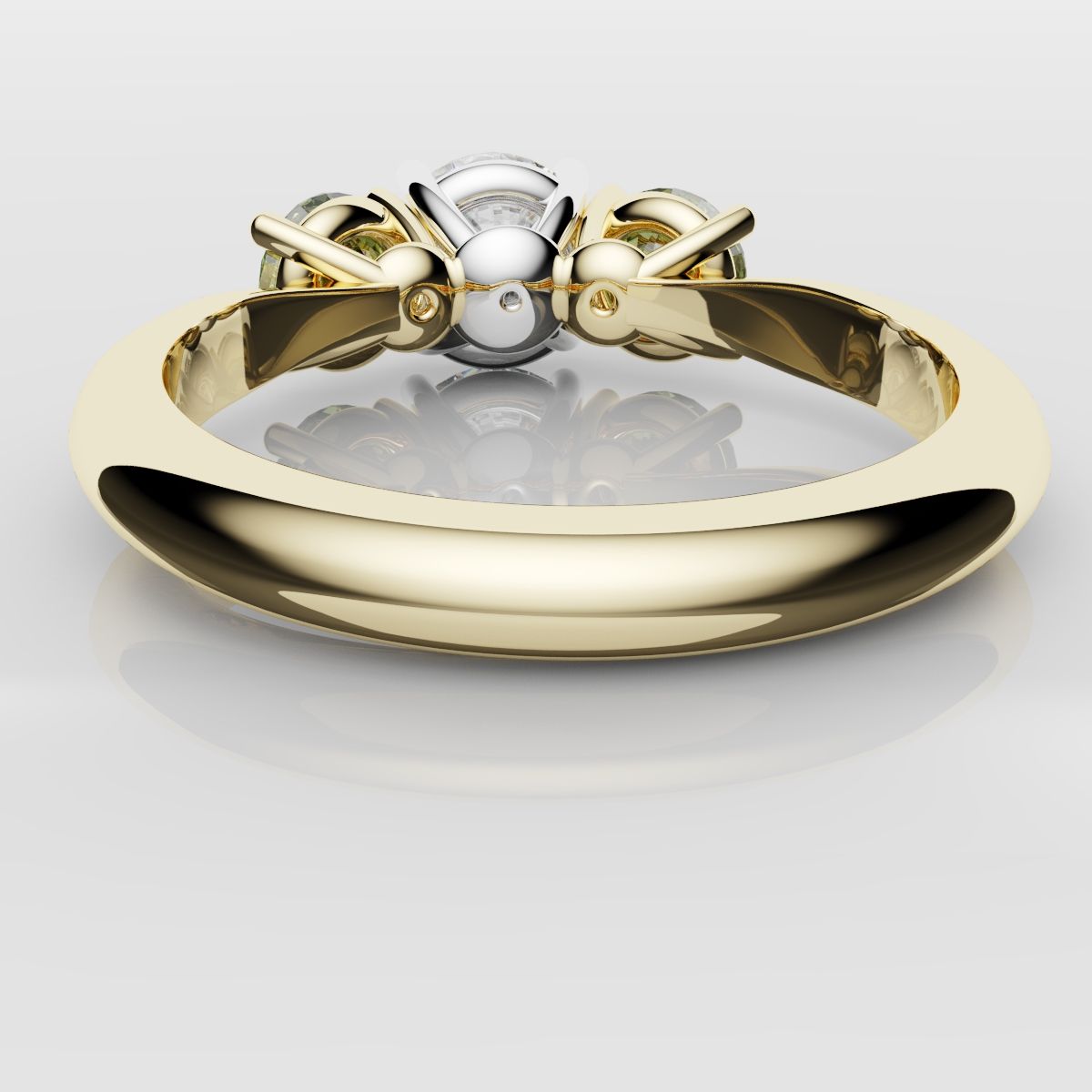 Three Stone Engagement Ring With Green Shoulder Diamonds