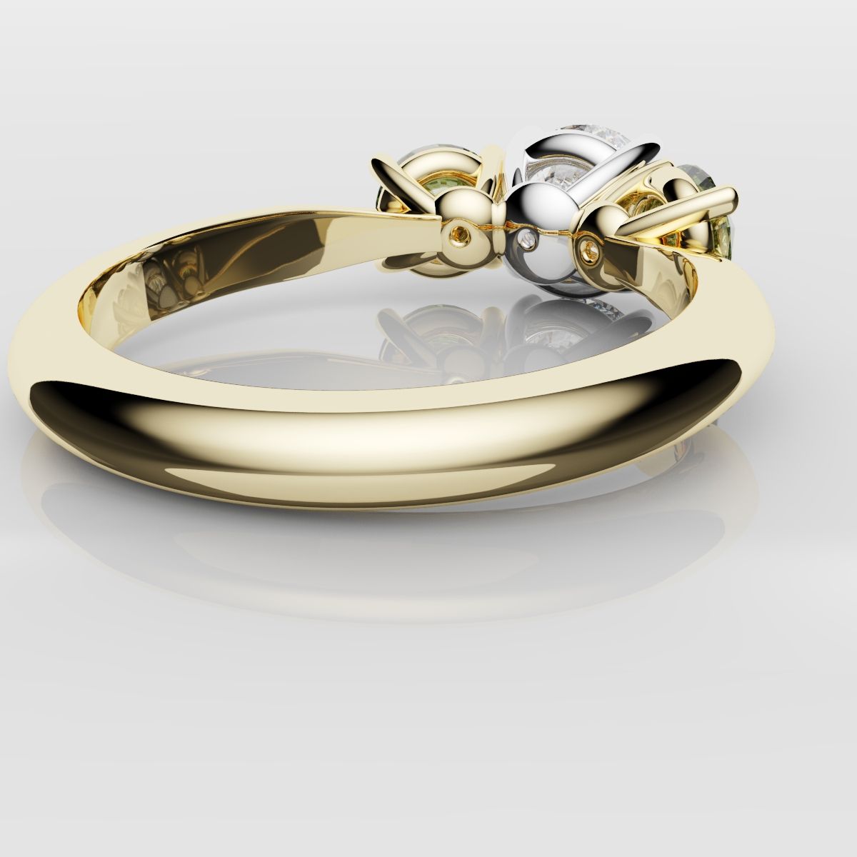 Three Stone Engagement Ring With Green Shoulder Diamonds