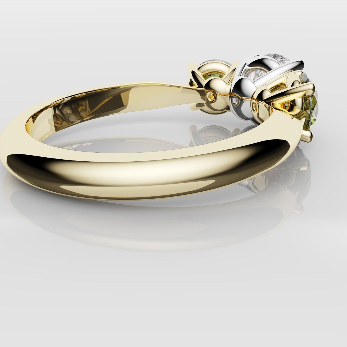 Three Stone Engagement Ring With Green Shoulder Diamonds