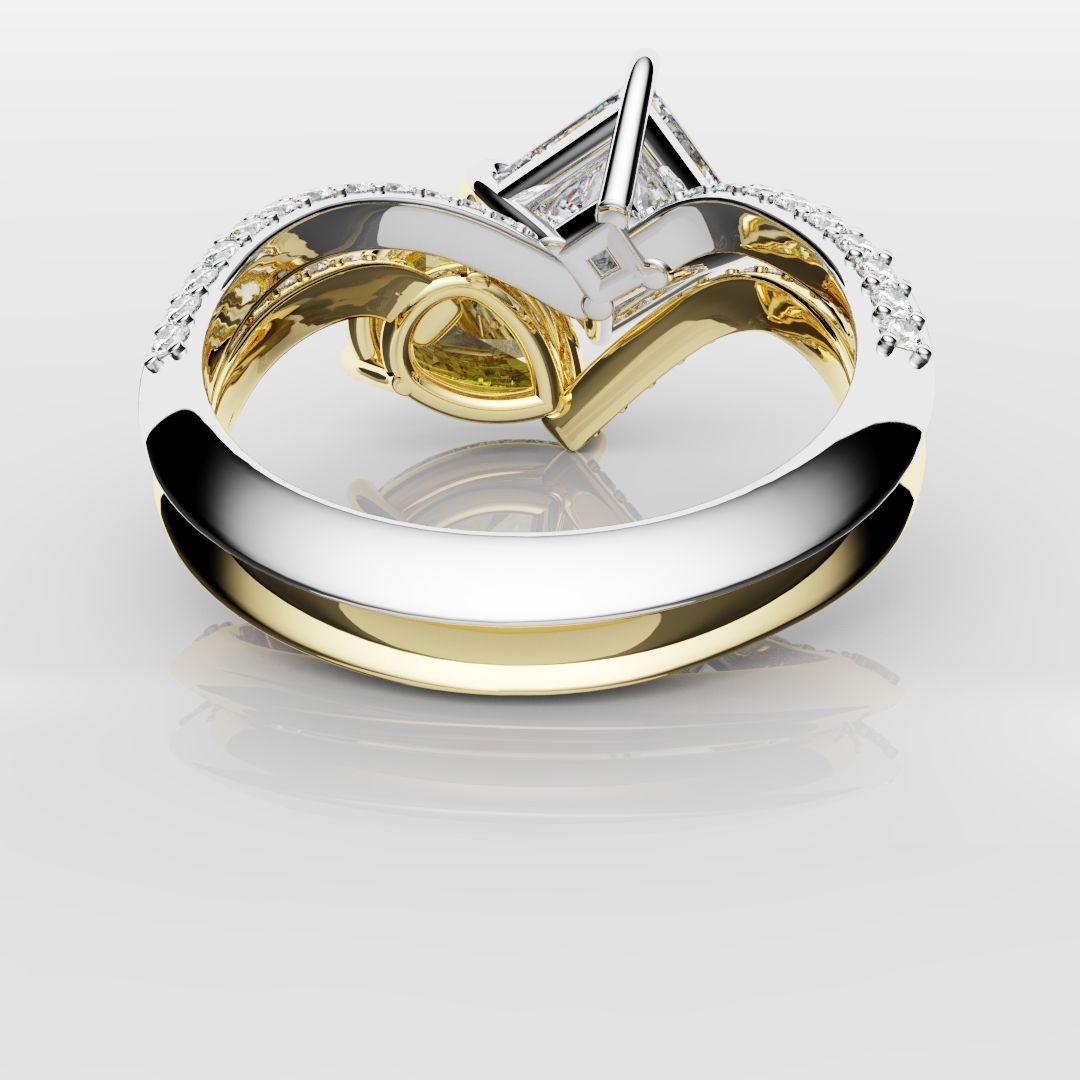 Toi Et Moi Princess Cut and Pear Yellow Diamond Engagement Ring