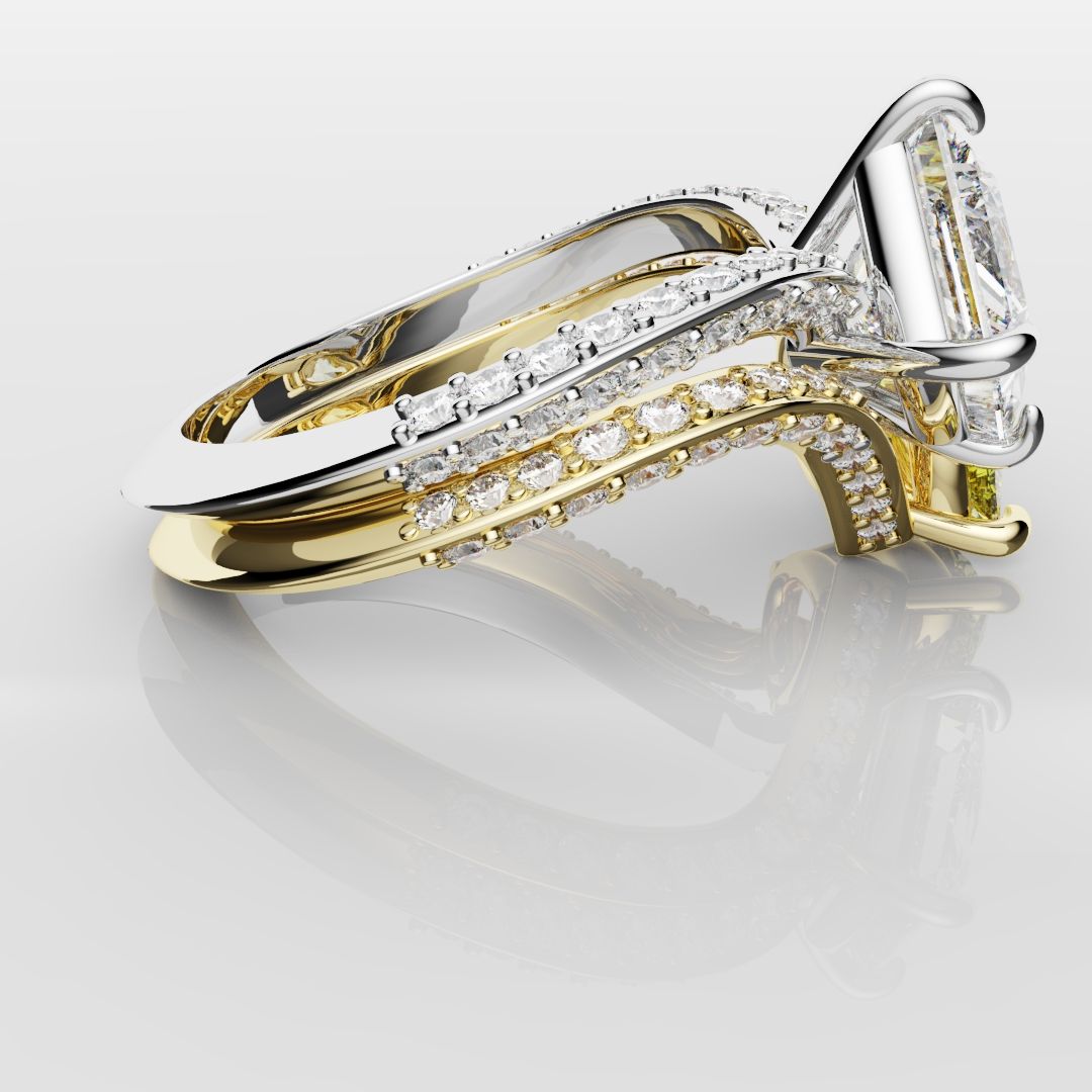 Toi Et Moi Princess Cut and Pear Yellow Diamond Engagement Ring