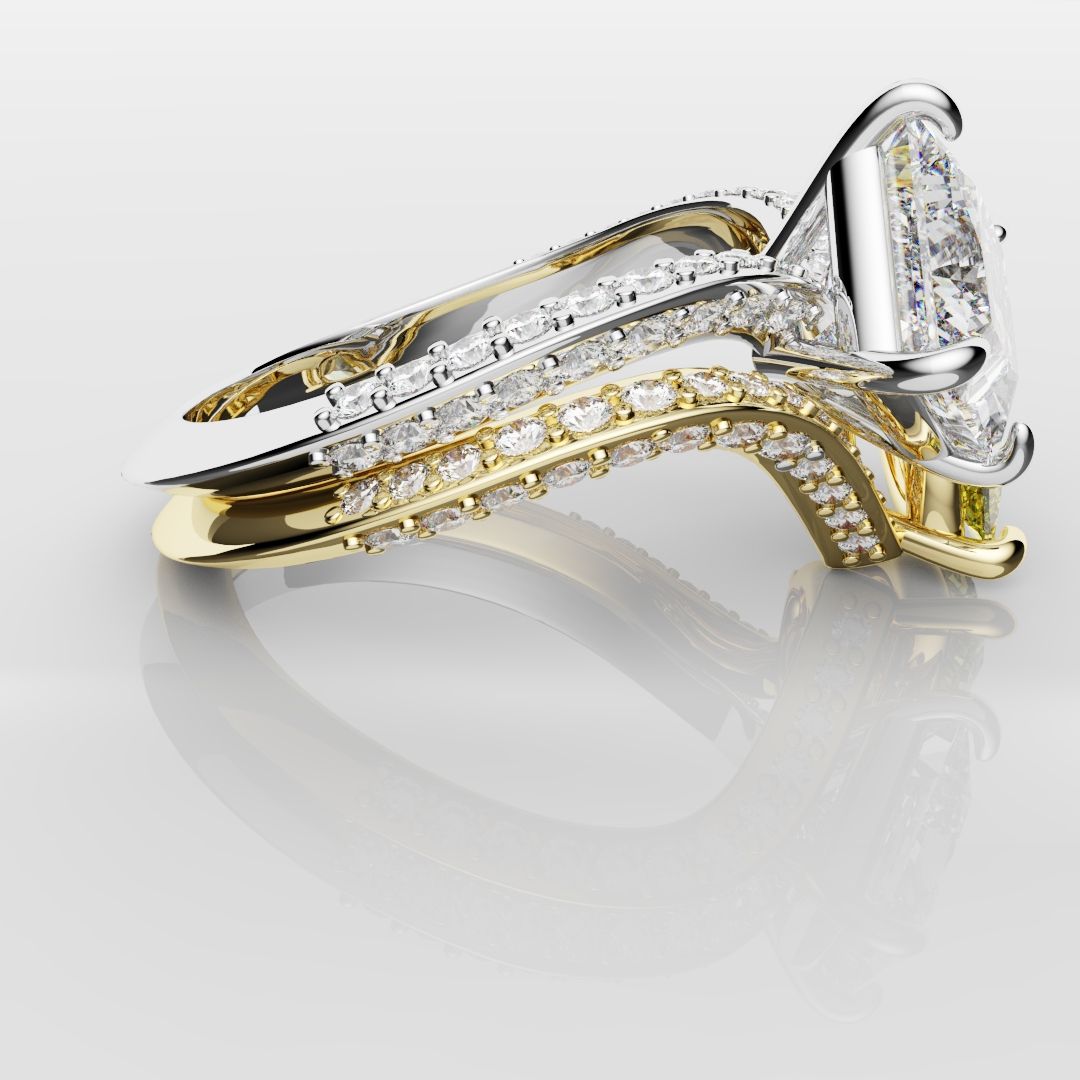 Toi Et Moi Princess Cut and Pear Yellow Diamond Engagement Ring