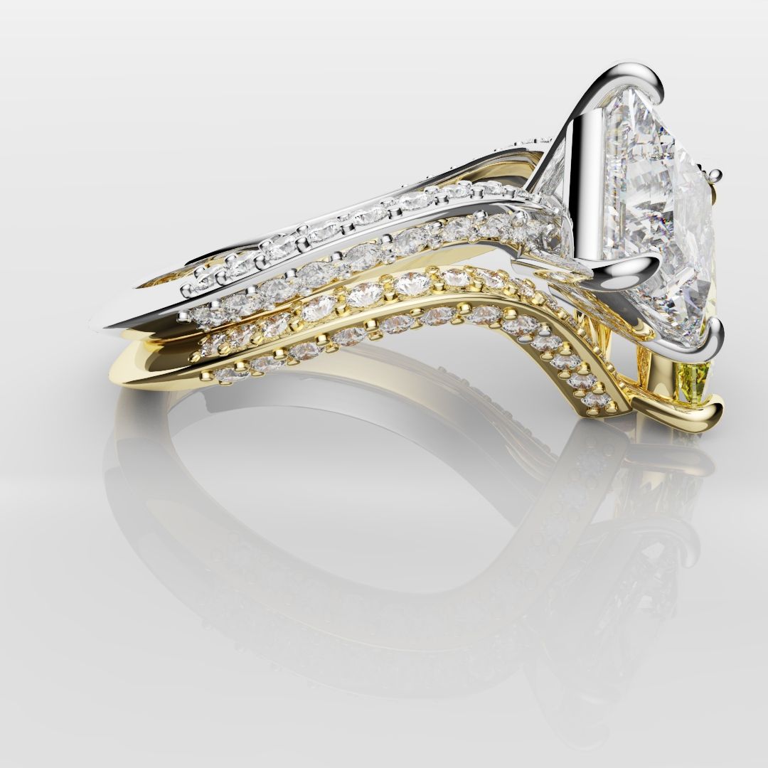Toi Et Moi Princess Cut and Pear Yellow Diamond Engagement Ring