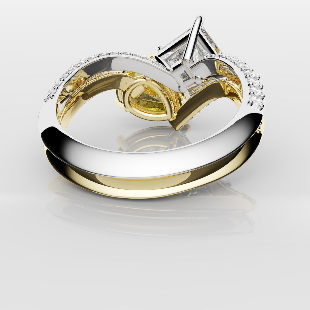 Toi Et Moi Princess Cut and Pear Yellow Diamond Engagement Ring