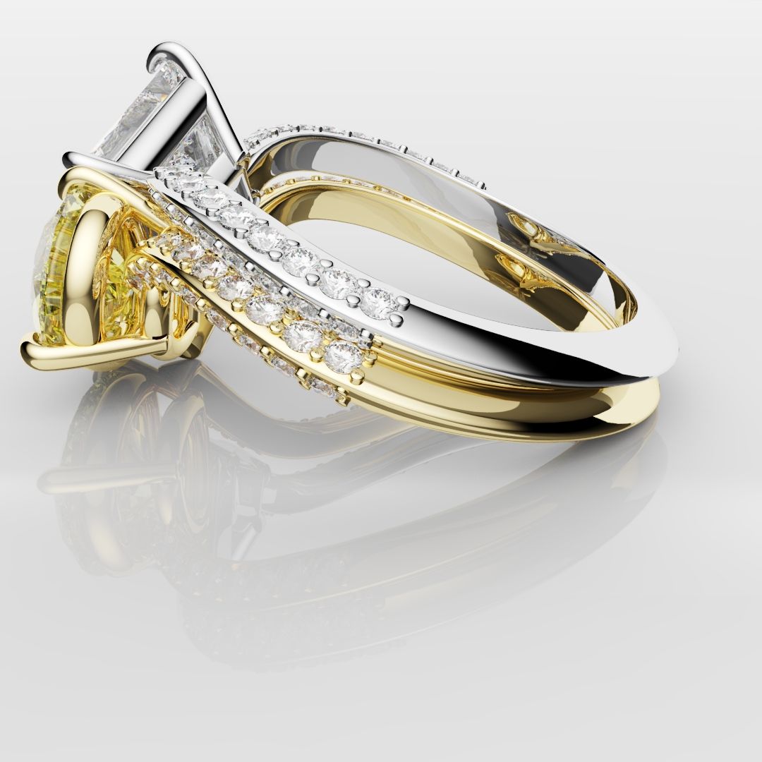 Toi Et Moi Princess Cut and Pear Yellow Diamond Engagement Ring
