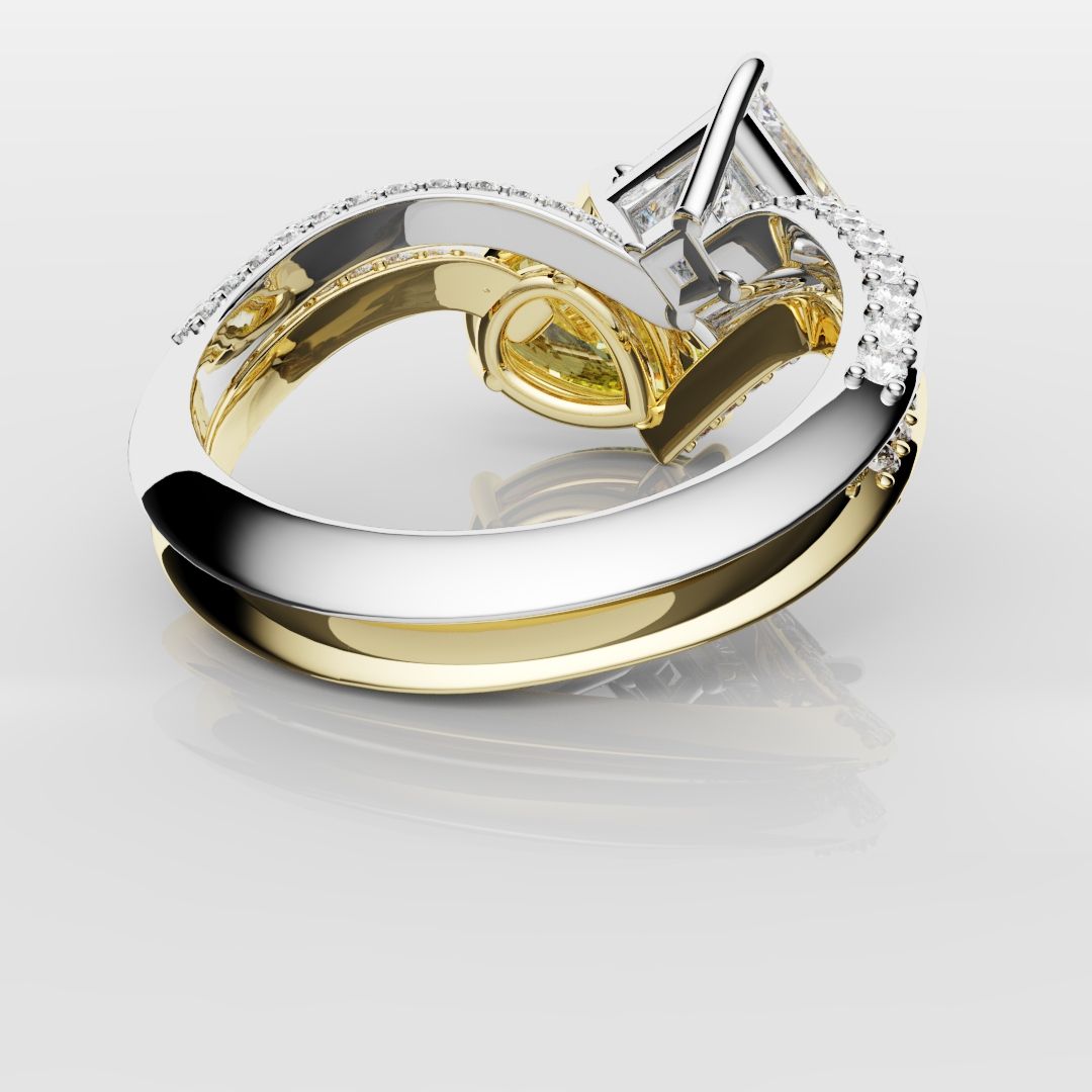 Toi Et Moi Princess Cut and Pear Yellow Diamond Engagement Ring