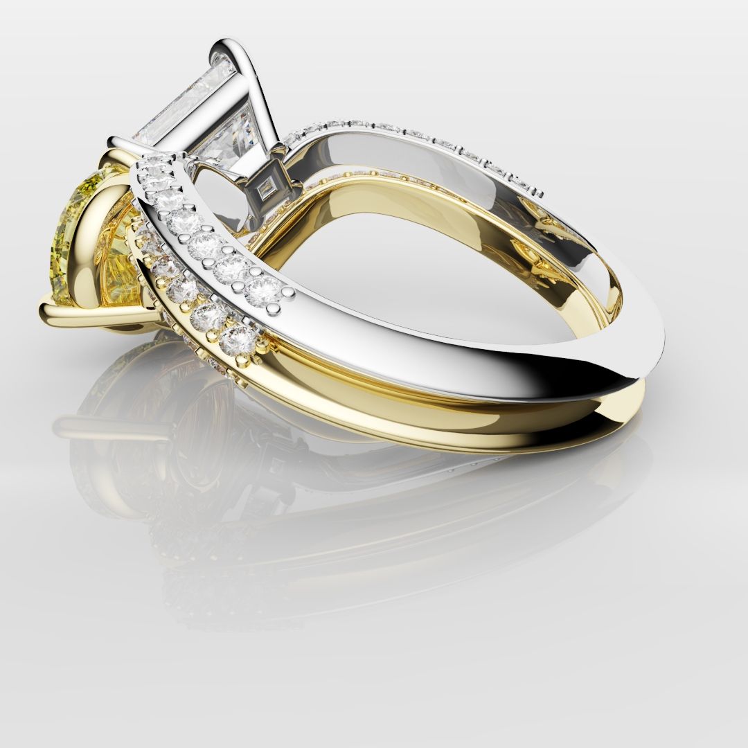 Toi Et Moi Princess Cut and Pear Yellow Diamond Engagement Ring