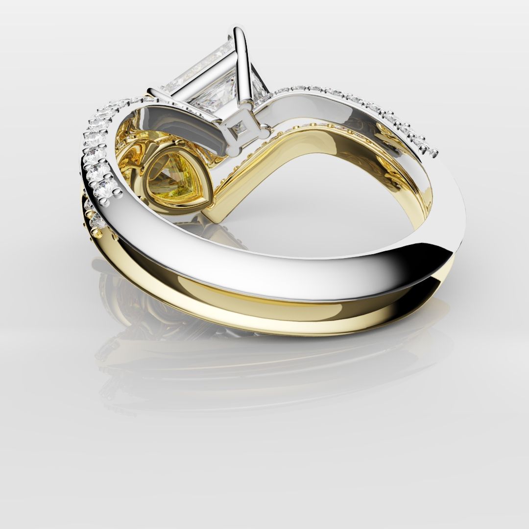 Toi Et Moi Princess Cut and Pear Yellow Diamond Engagement Ring