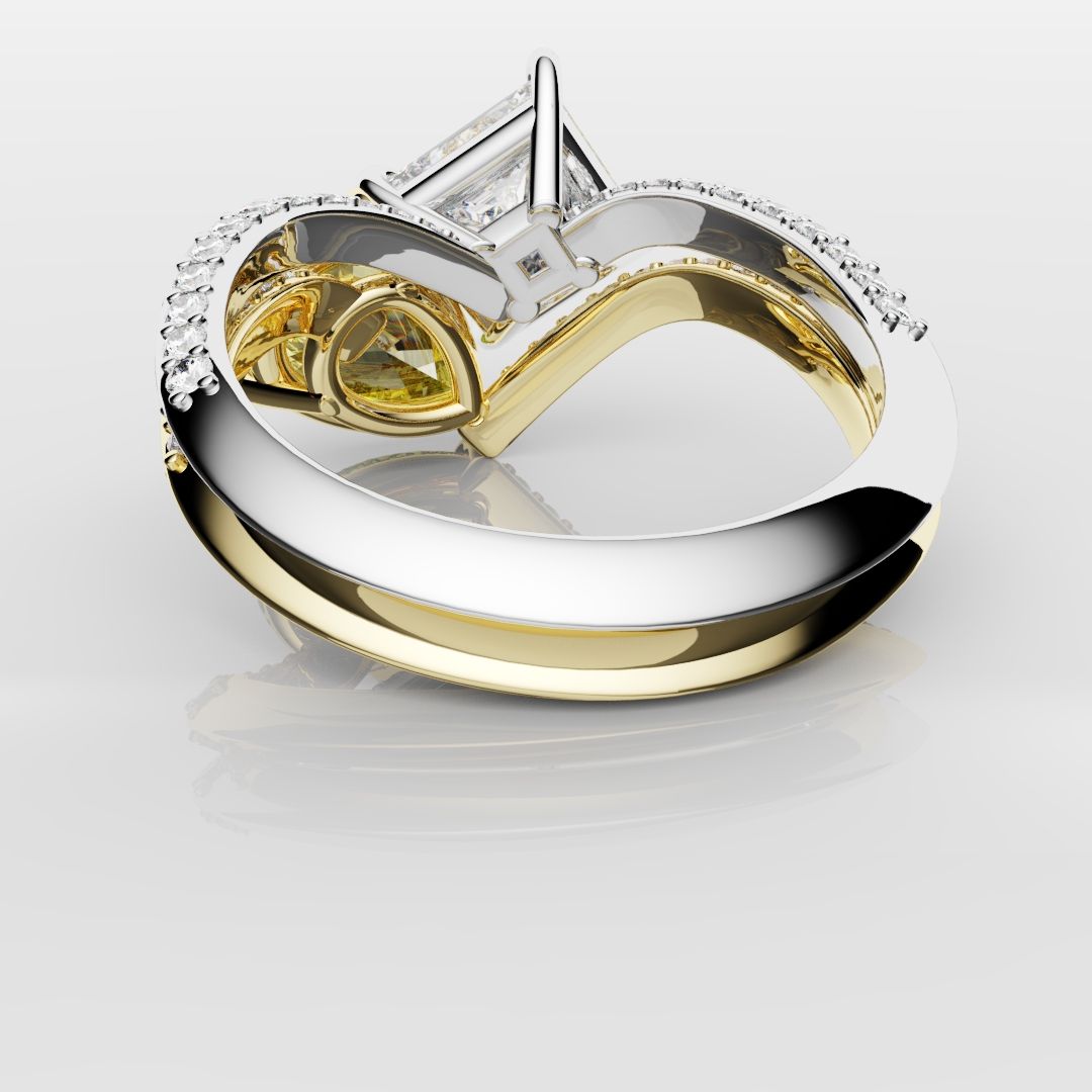 Toi Et Moi Princess Cut and Pear Yellow Diamond Engagement Ring
