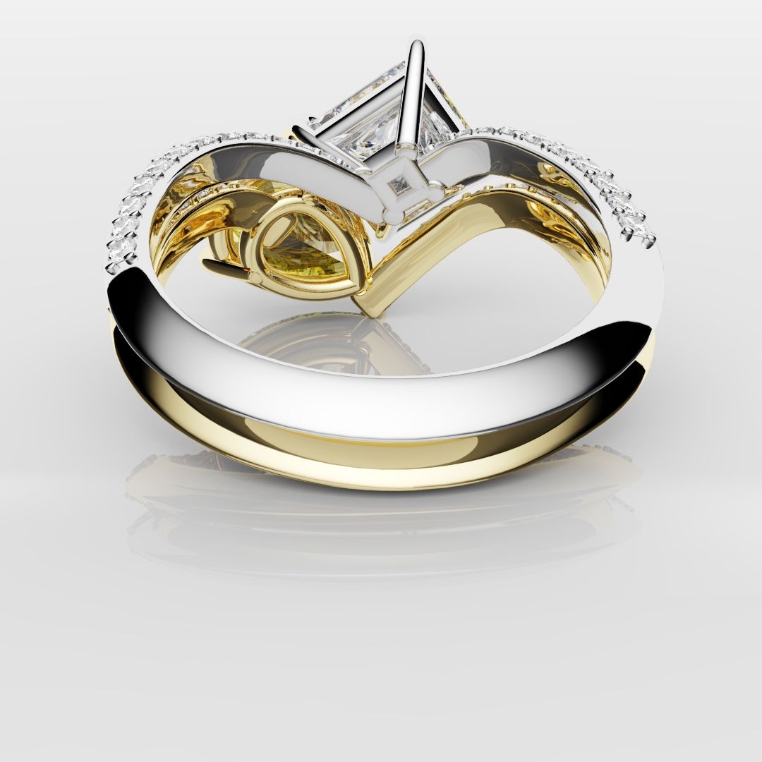 Toi Et Moi Princess Cut and Pear Yellow Diamond Engagement Ring