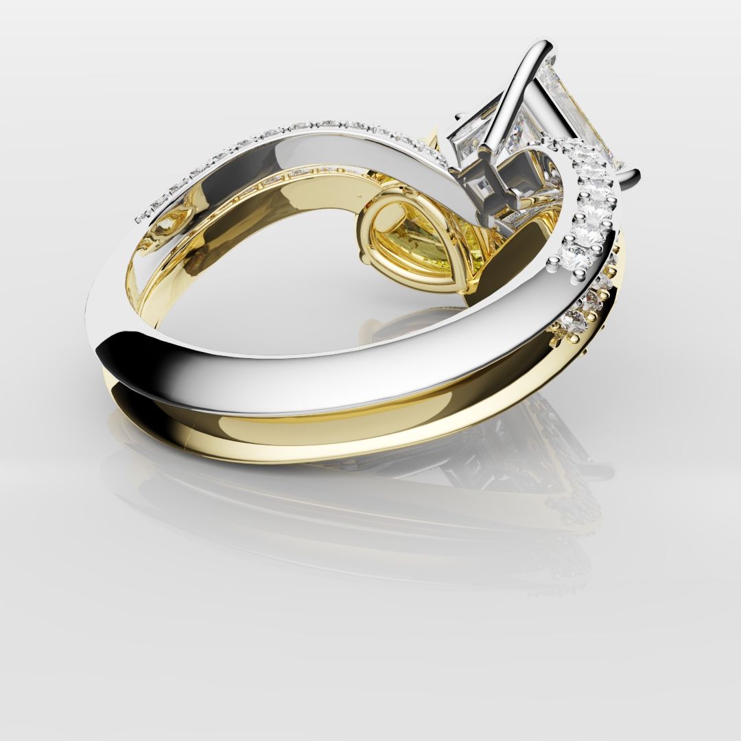 Toi Et Moi Princess Cut and Pear Yellow Diamond Engagement Ring