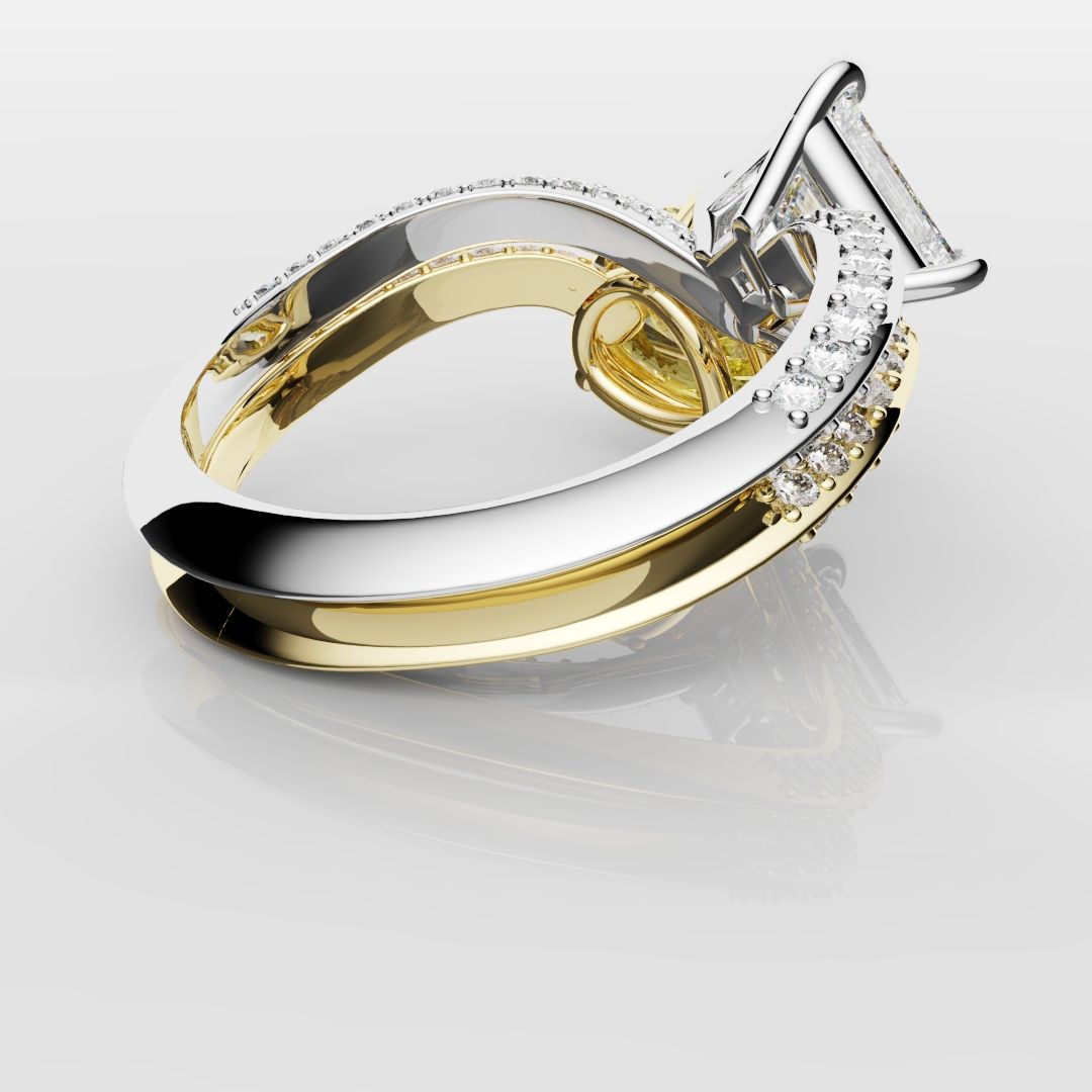 Toi Et Moi Princess Cut and Pear Yellow Diamond Engagement Ring