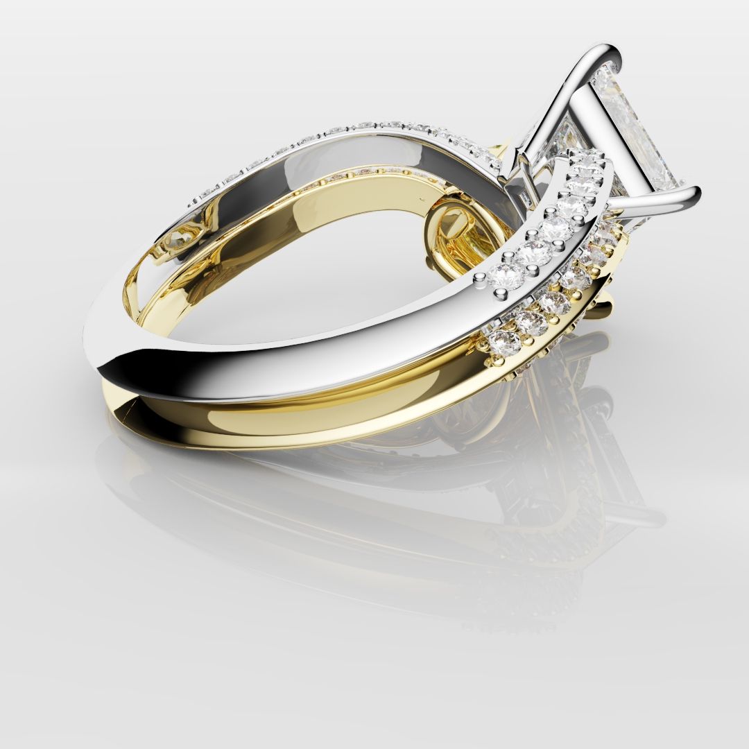 Toi Et Moi Princess Cut and Pear Yellow Diamond Engagement Ring