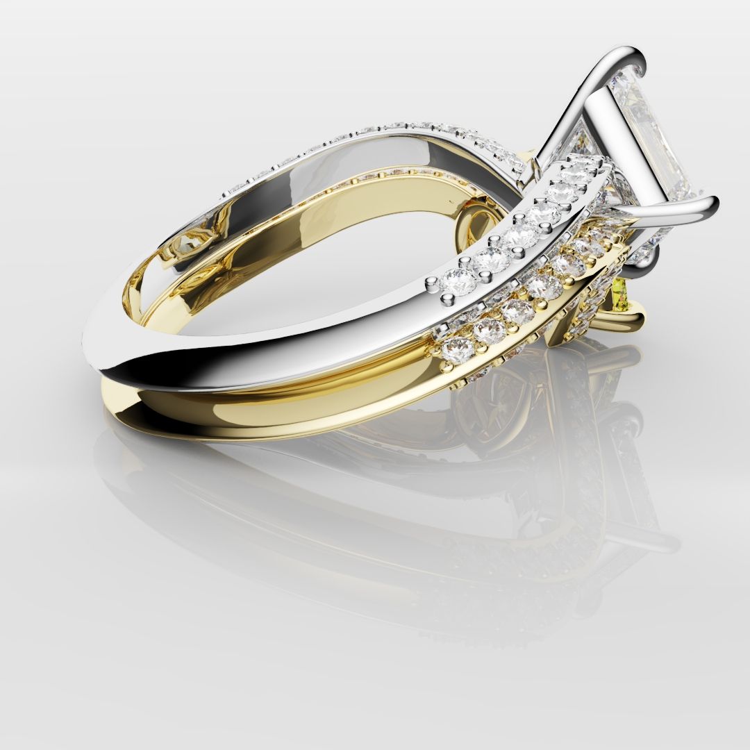 Toi Et Moi Princess Cut and Pear Yellow Diamond Engagement Ring