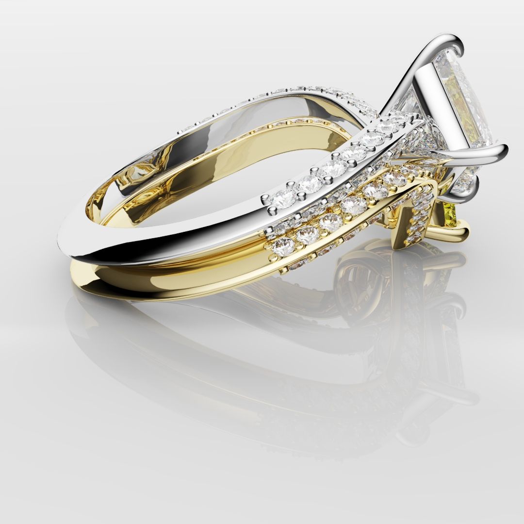 Toi Et Moi Princess Cut and Pear Yellow Diamond Engagement Ring