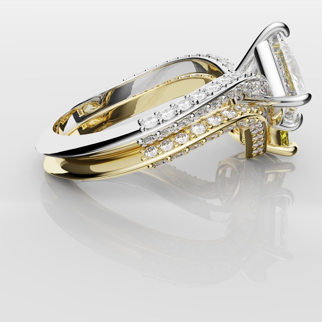 Toi Et Moi Princess Cut and Pear Yellow Diamond Engagement Ring