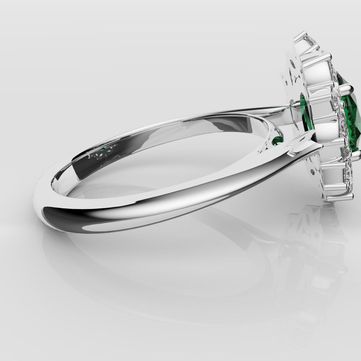 Unique Green Emerald Oval Halo Engagement Ring