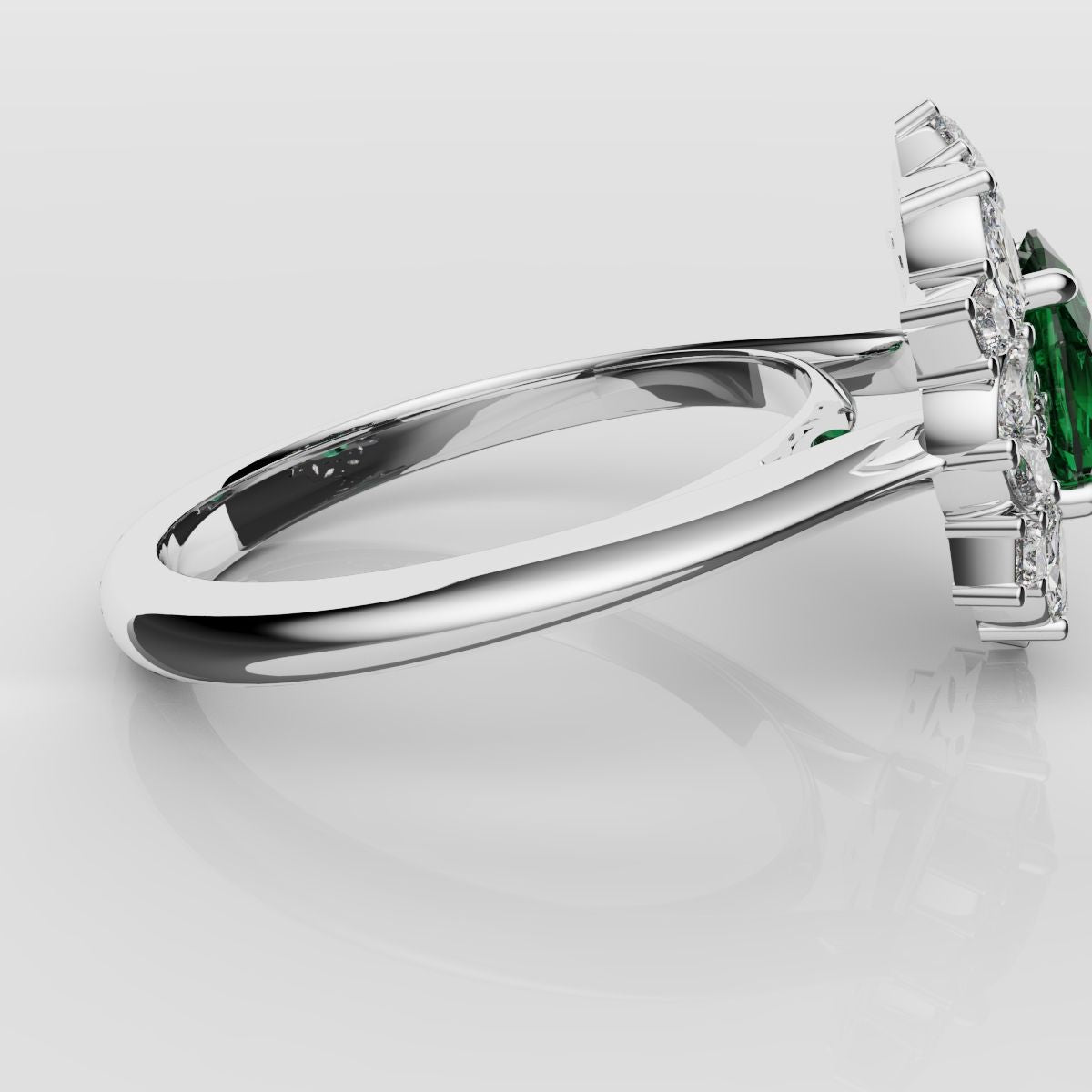 Unique Green Emerald Oval Halo Engagement Ring