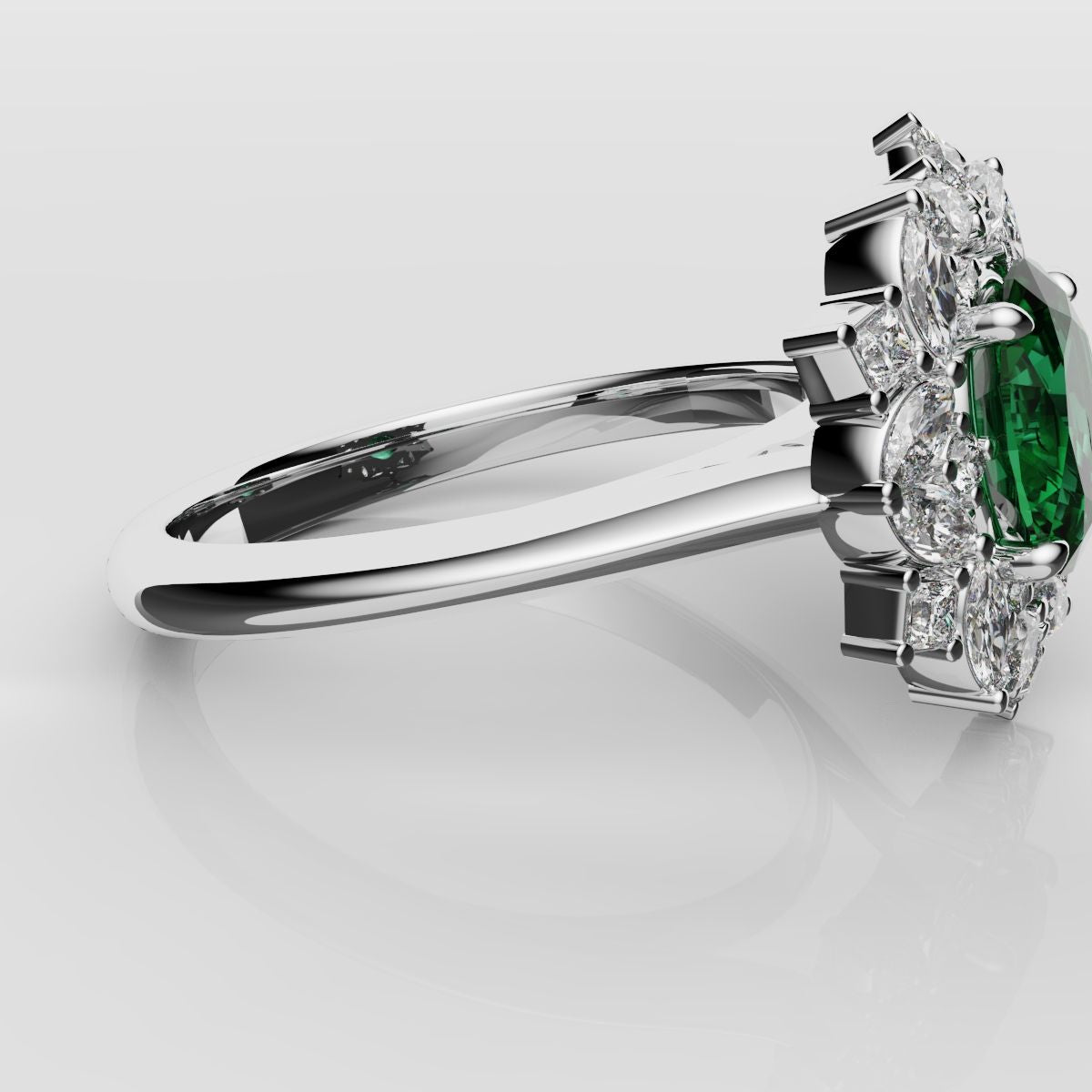 Unique Green Emerald Oval Halo Engagement Ring