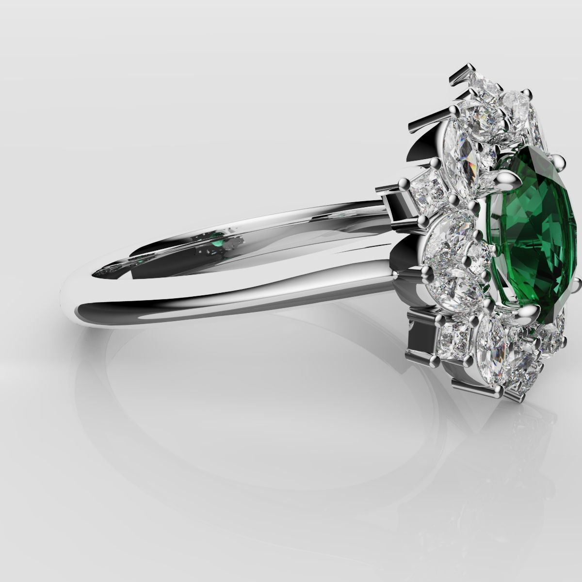 Unique Green Emerald Oval Halo Engagement Ring