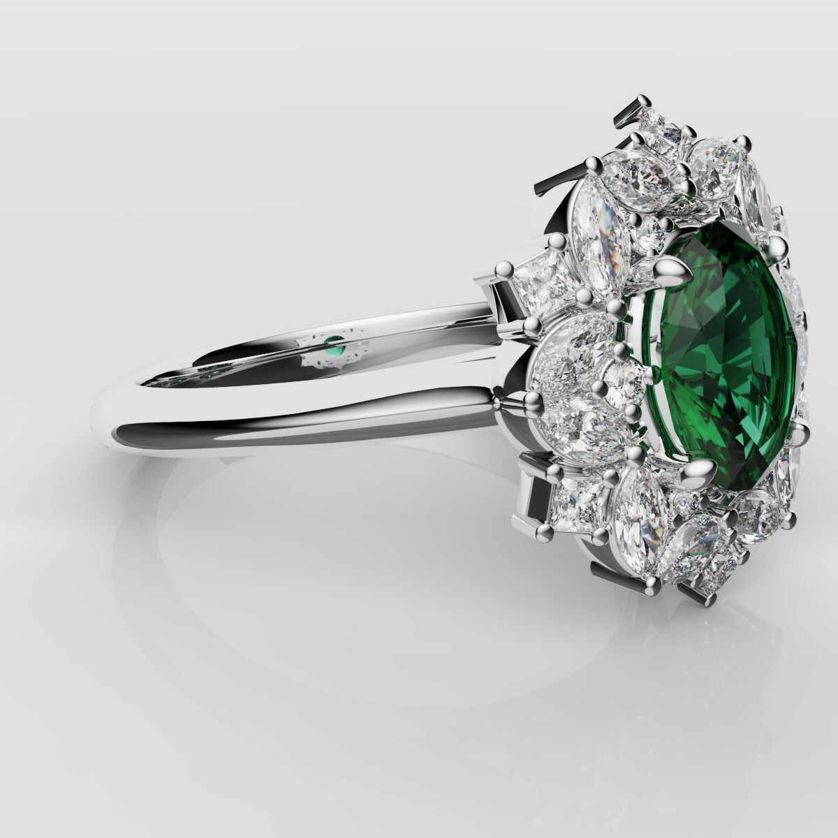 Unique Green Emerald Oval Halo Engagement Ring