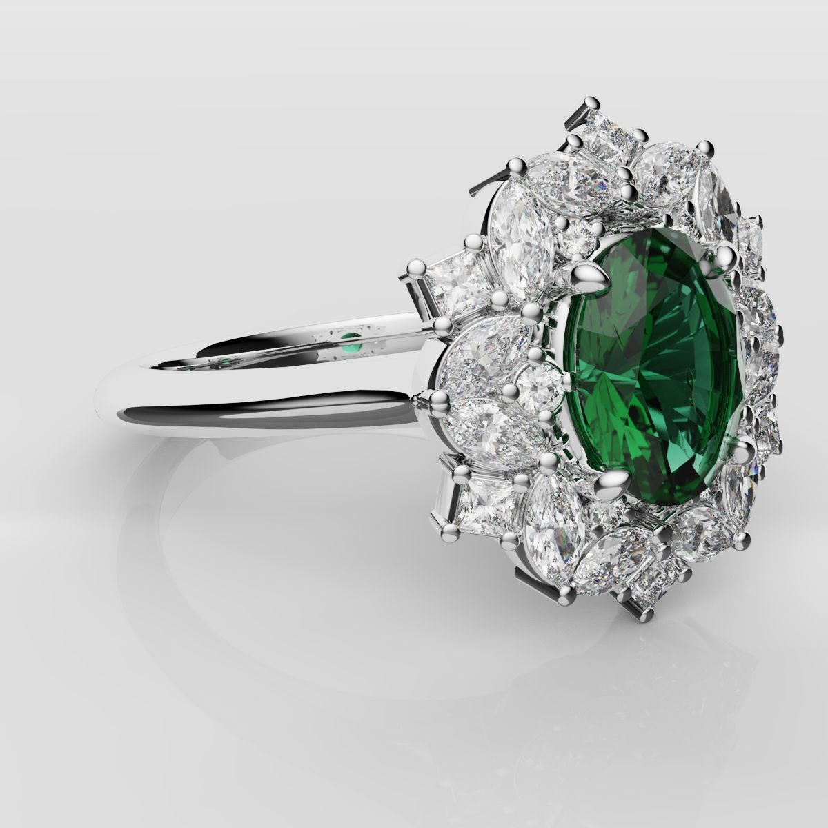 Unique Green Emerald Oval Halo Engagement Ring