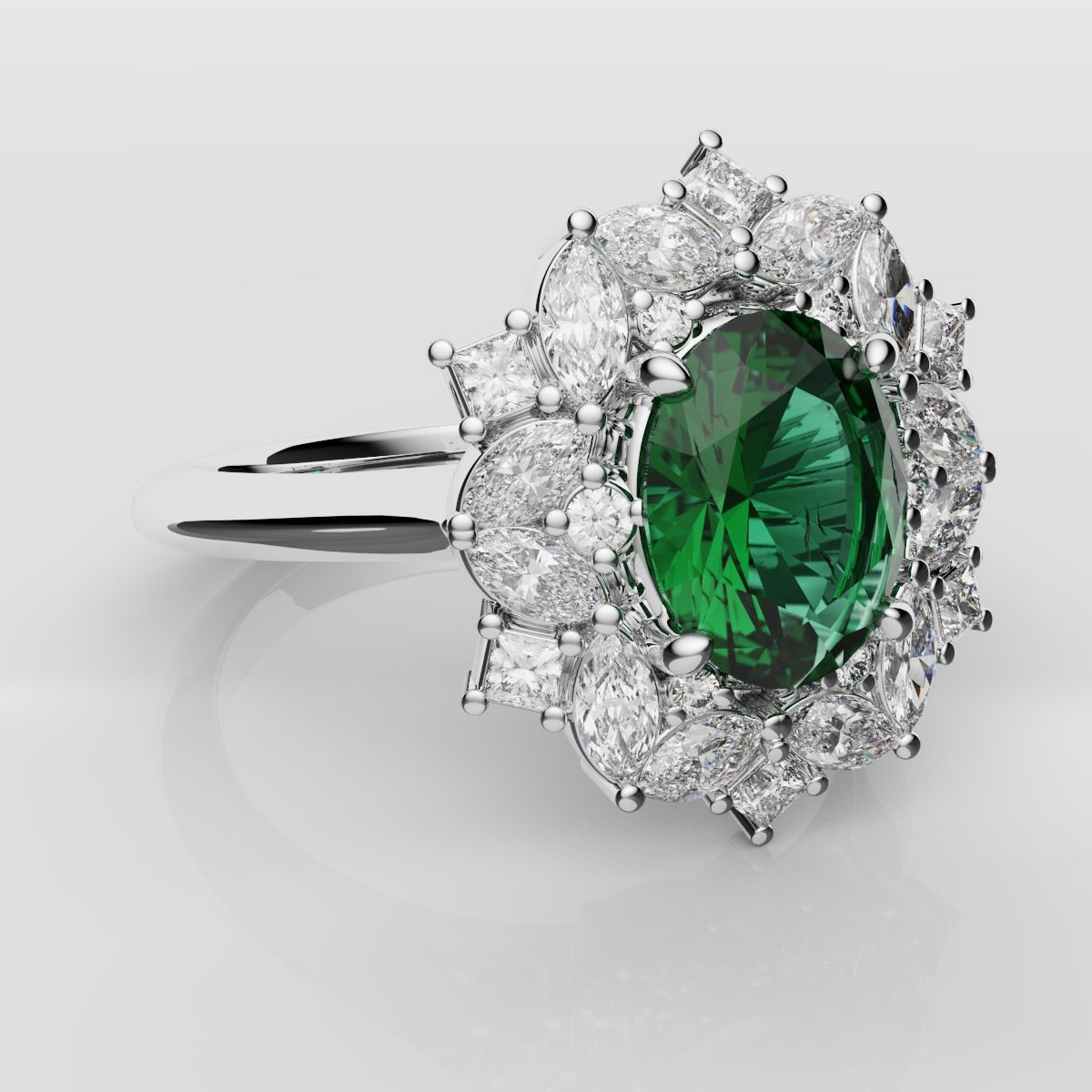Unique Green Emerald Oval Halo Engagement Ring