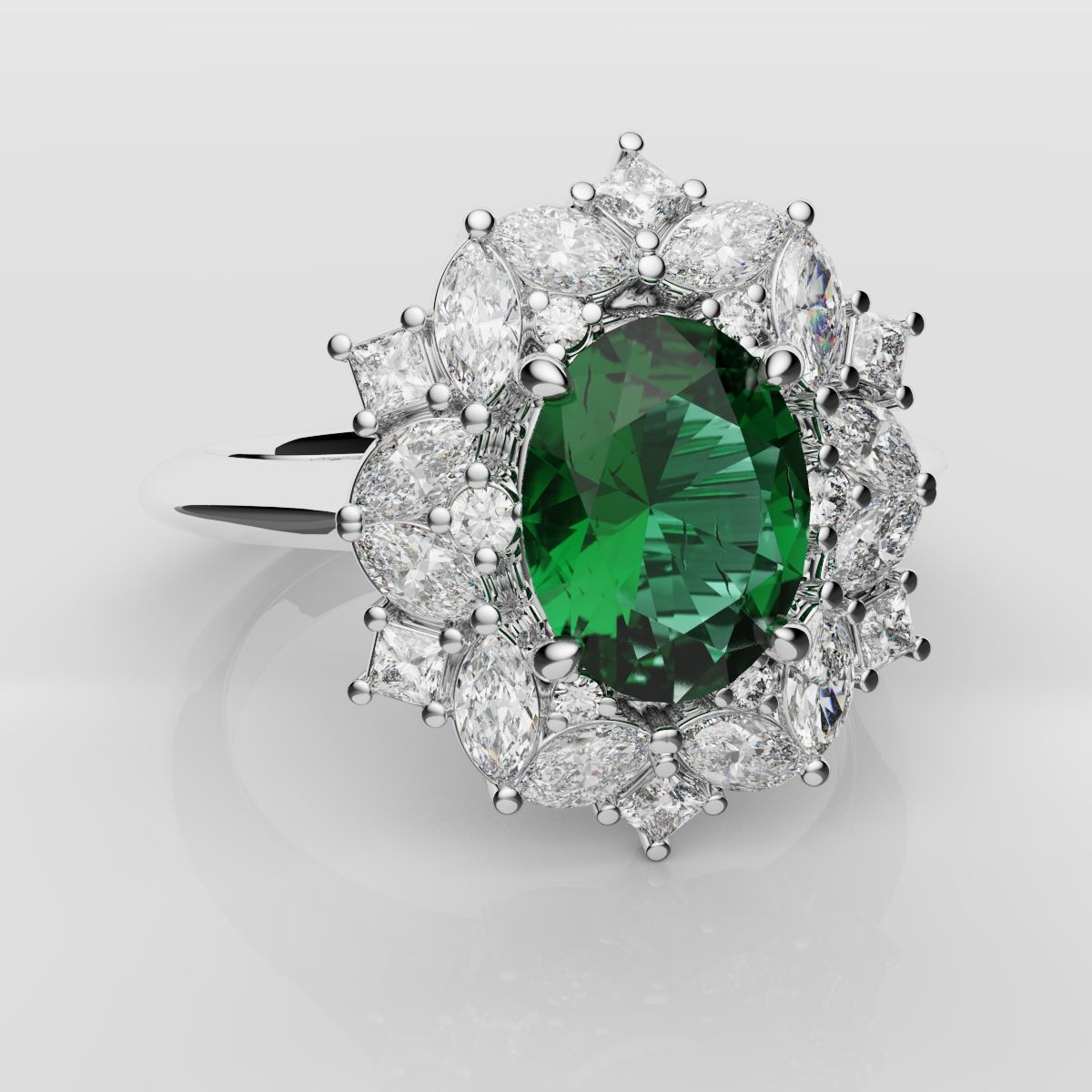 Unique Green Emerald Oval Halo Engagement Ring