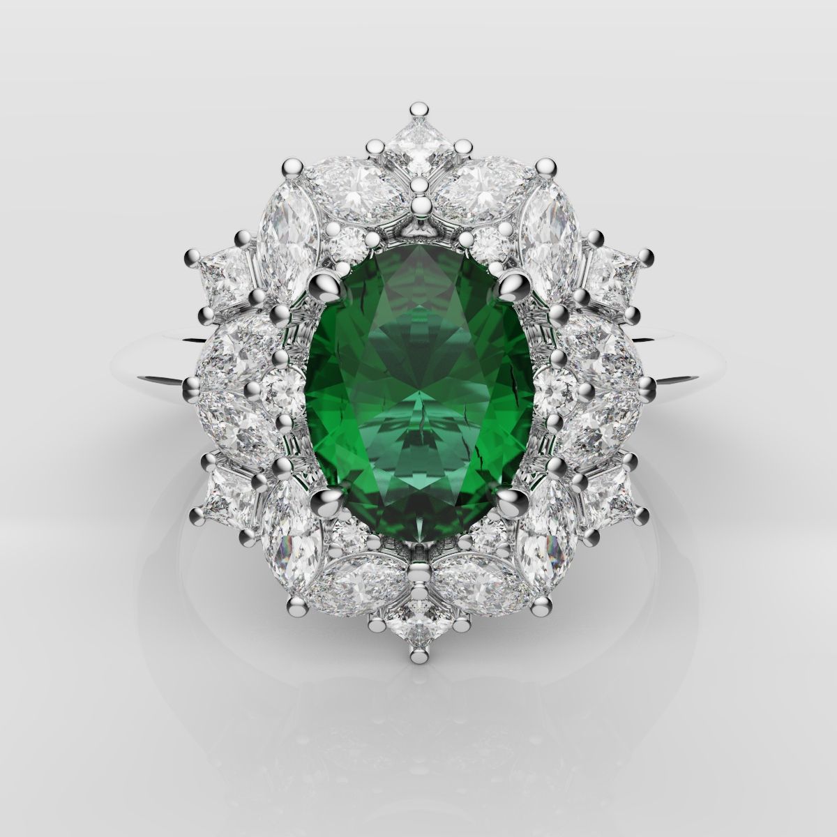 Unique Green Emerald Oval Halo Engagement Ring