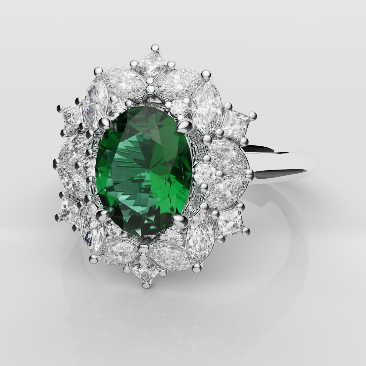 Unique Green Emerald Oval Halo Engagement Ring