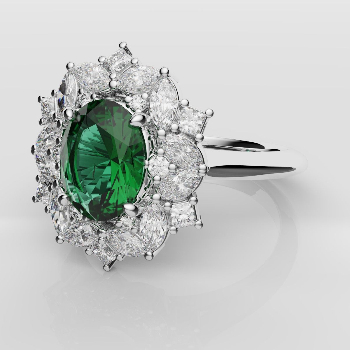 Unique Green Emerald Oval Halo Engagement Ring