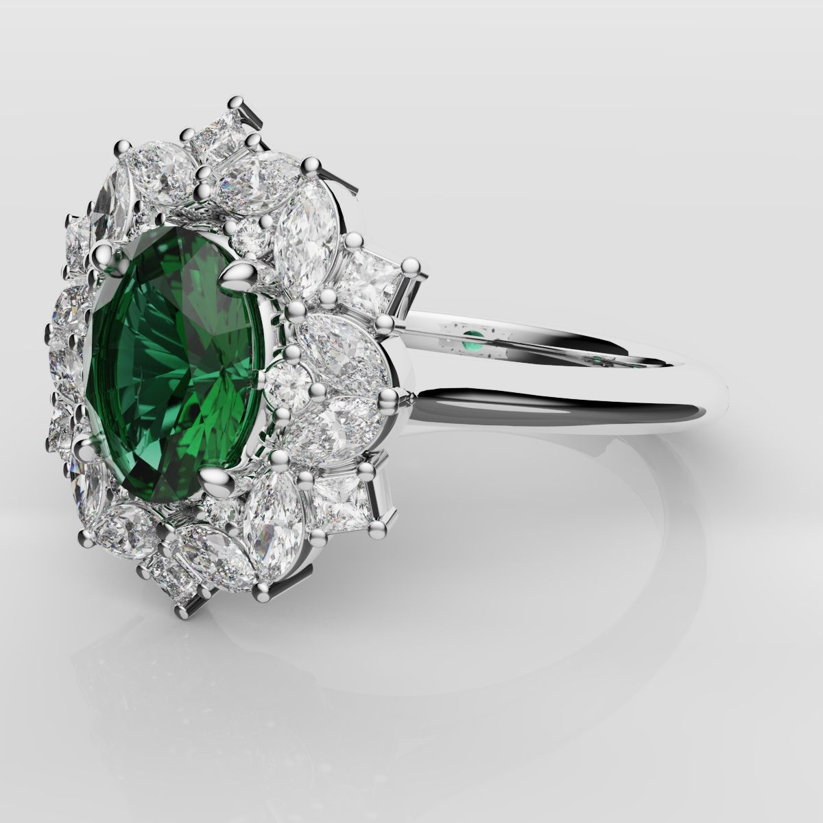 Unique Green Emerald Oval Halo Engagement Ring