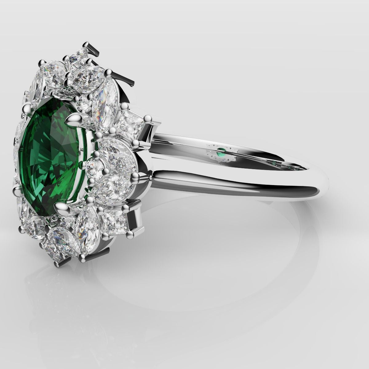 Unique Green Emerald Oval Halo Engagement Ring