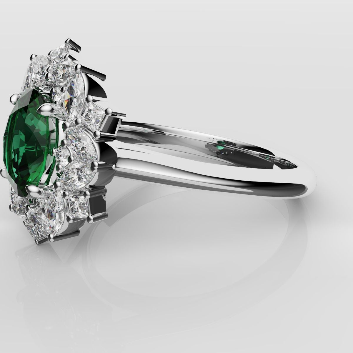 Unique Green Emerald Oval Halo Engagement Ring