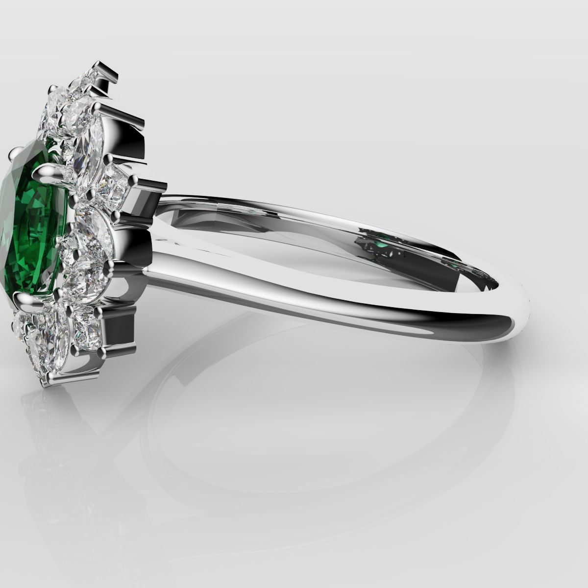Unique Green Emerald Oval Halo Engagement Ring