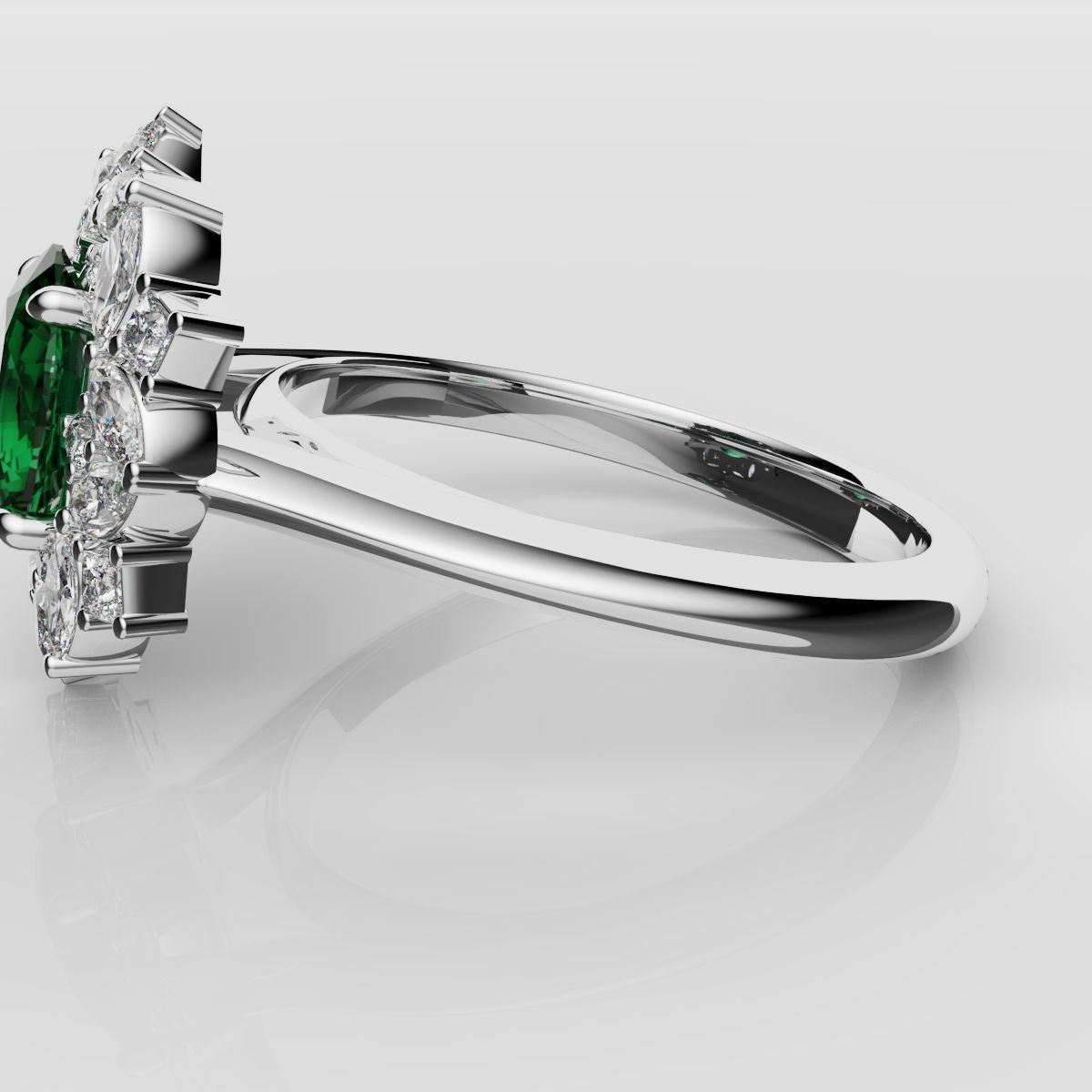 Unique Green Emerald Oval Halo Engagement Ring