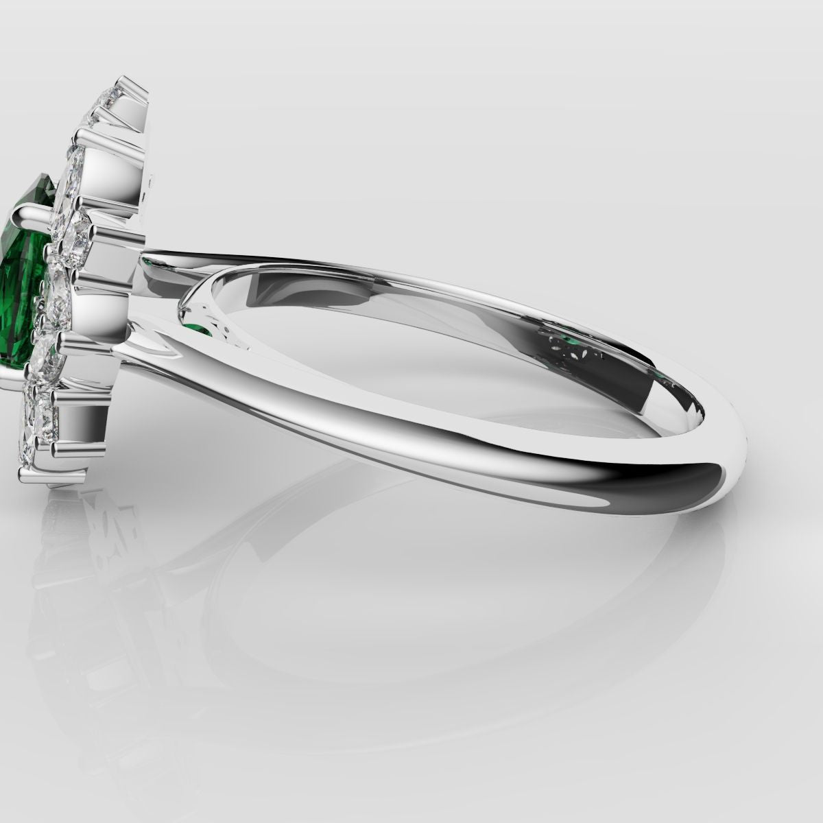 Unique Green Emerald Oval Halo Engagement Ring