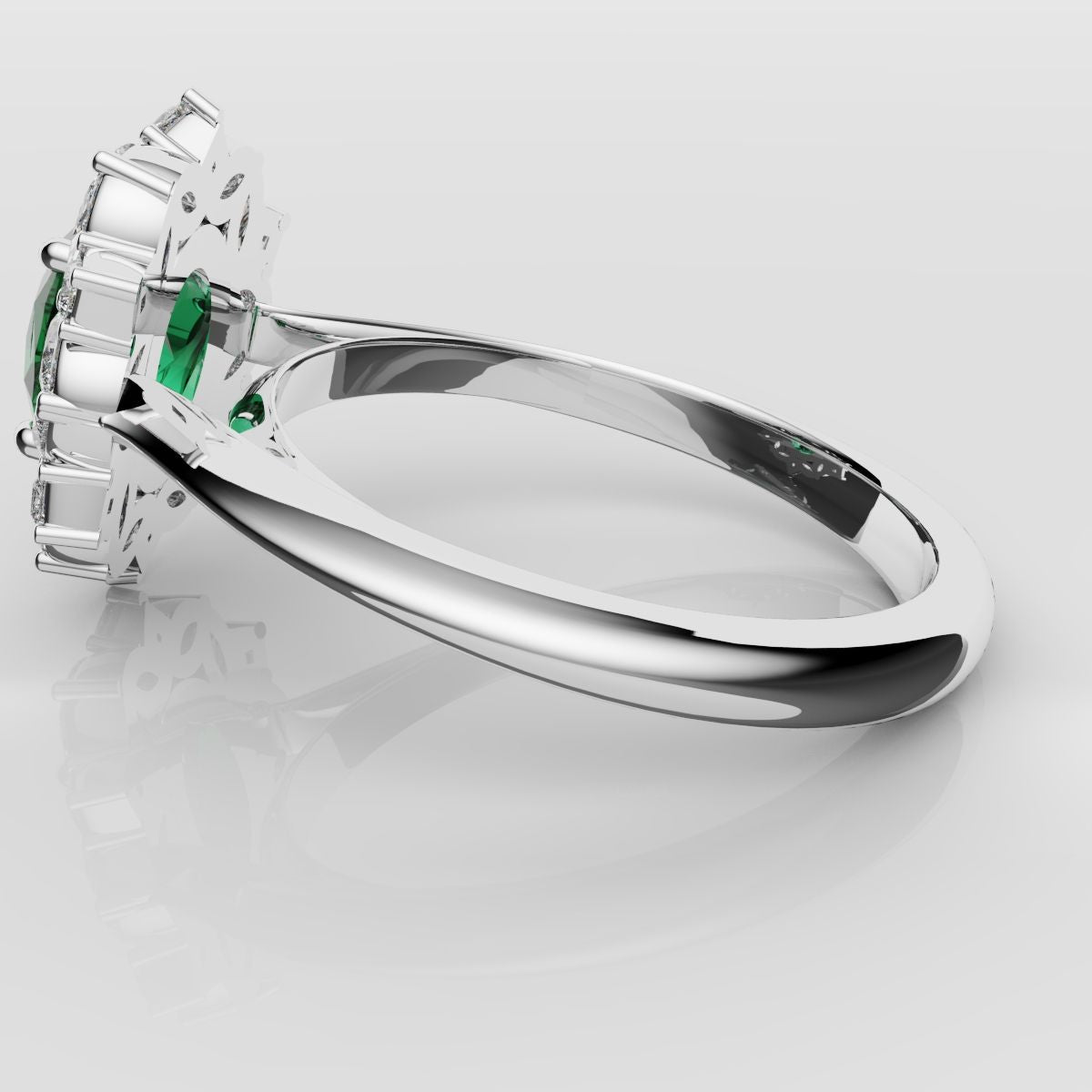 Unique Green Emerald Oval Halo Engagement Ring