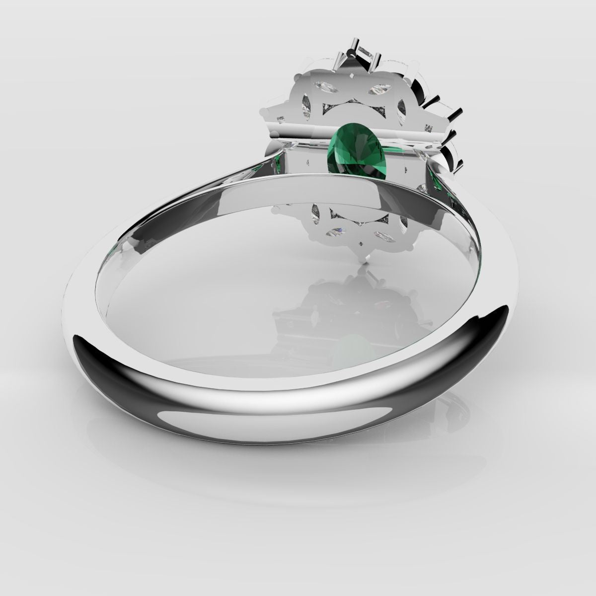 Unique Green Emerald Oval Halo Engagement Ring