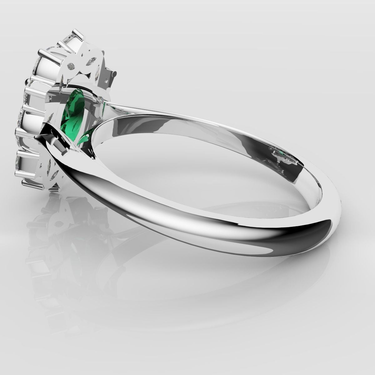 Unique Green Emerald Oval Halo Engagement Ring