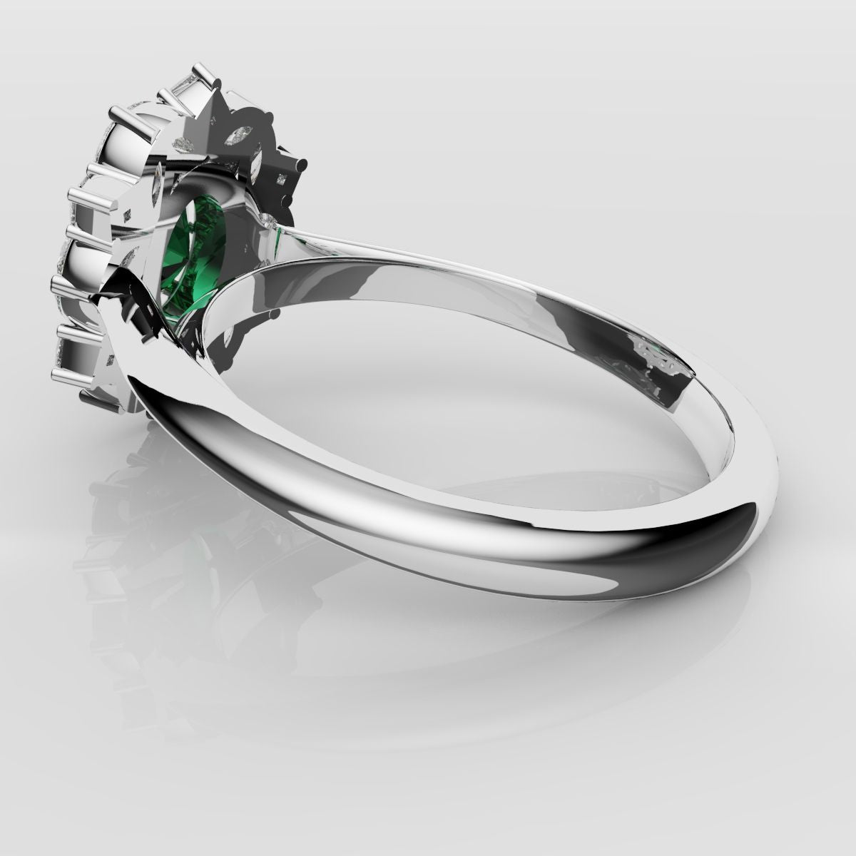 Unique Green Emerald Oval Halo Engagement Ring